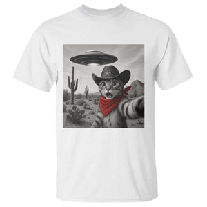 Vintage UFO Cowboy Cat T Shirt Retro 90s Western Rodeo Kitten Cat Selfie With Alien UFO TS10 White Print Your Wear