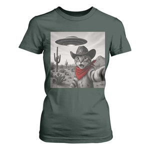 Vintage UFO Cowboy Cat T Shirt For Women Retro 90s Western Rodeo Kitten Cat Selfie With Alien UFO TS10 Dark Forest Green Print Your Wear