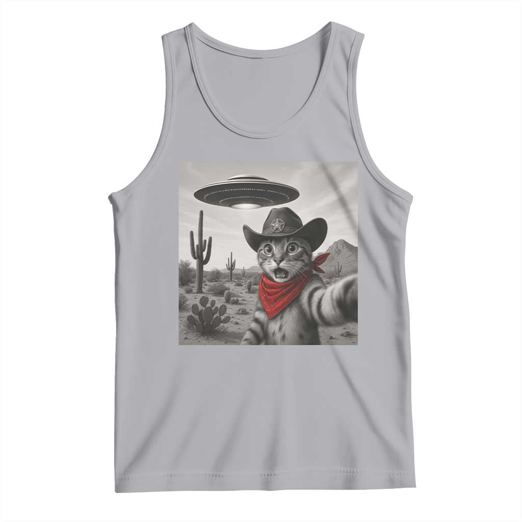 Vintage UFO Cowboy Cat Tank Top Retro 90s Western Rodeo Kitten Cat Selfie With Alien UFO TS10 Athletic Heather Print Your Wear