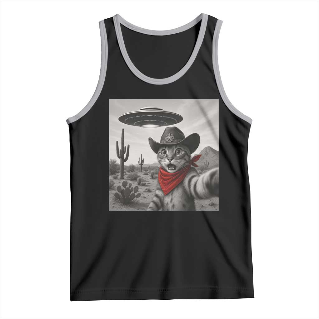 Vintage UFO Cowboy Cat Tank Top Retro 90s Western Rodeo Kitten Cat Selfie With Alien UFO TS10 Black Athletic Heather Print Your Wear