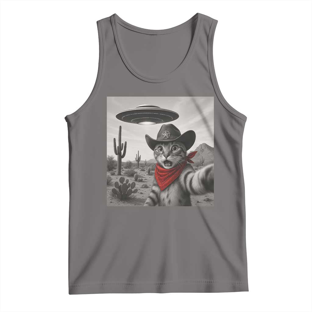 Vintage UFO Cowboy Cat Tank Top Retro 90s Western Rodeo Kitten Cat Selfie With Alien UFO TS10 Deep Heather Print Your Wear