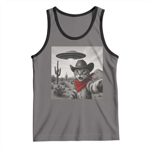 Vintage UFO Cowboy Cat Tank Top Retro 90s Western Rodeo Kitten Cat Selfie With Alien UFO TS10 Deep Heather Black Print Your Wear