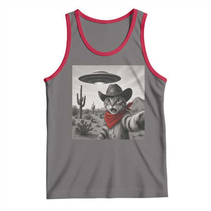 Vintage UFO Cowboy Cat Tank Top Retro 90s Western Rodeo Kitten Cat Selfie With Alien UFO TS10 Deep Heather Red Print Your Wear