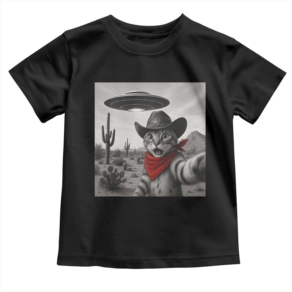 Vintage UFO Cowboy Cat Toddler T Shirt Retro 90s Western Rodeo Kitten Cat Selfie With Alien UFO TS10 Black Print Your Wear