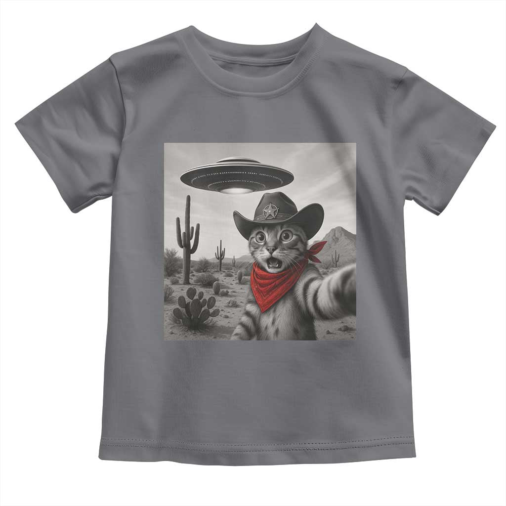Vintage UFO Cowboy Cat Toddler T Shirt Retro 90s Western Rodeo Kitten Cat Selfie With Alien UFO TS10 Charcoal Print Your Wear