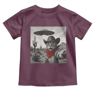 Vintage UFO Cowboy Cat Toddler T Shirt Retro 90s Western Rodeo Kitten Cat Selfie With Alien UFO TS10 Maroon Print Your Wear
