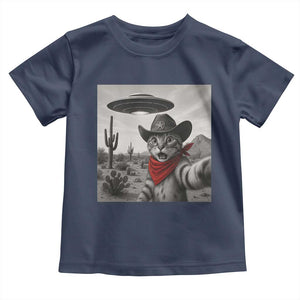 Vintage UFO Cowboy Cat Toddler T Shirt Retro 90s Western Rodeo Kitten Cat Selfie With Alien UFO TS10 Navy Print Your Wear