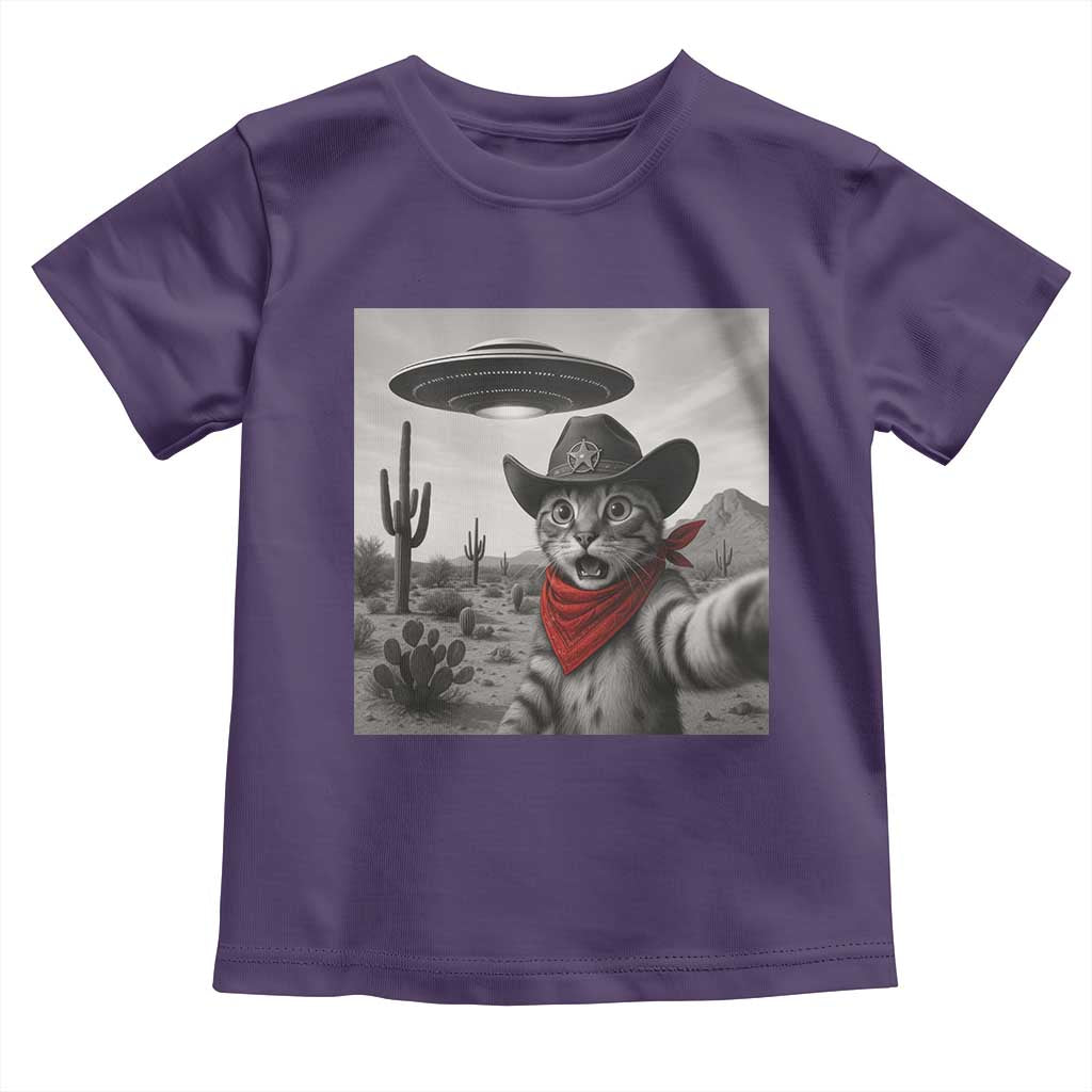 Vintage UFO Cowboy Cat Toddler T Shirt Retro 90s Western Rodeo Kitten Cat Selfie With Alien UFO TS10 Purple Print Your Wear