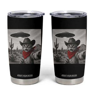 Vintage UFO Cowboy Cat Tumbler Cup Retro 90s Western Rodeo Kitten Cat Selfie With Alien UFO TS10 Black Print Your Wear
