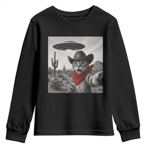 Vintage UFO Cowboy Cat Youth Sweatshirt Retro 90s Western Rodeo Kitten Cat Selfie With Alien UFO TS10 Black Print Your Wear