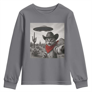 Vintage UFO Cowboy Cat Youth Sweatshirt Retro 90s Western Rodeo Kitten Cat Selfie With Alien UFO TS10 Charcoal Print Your Wear