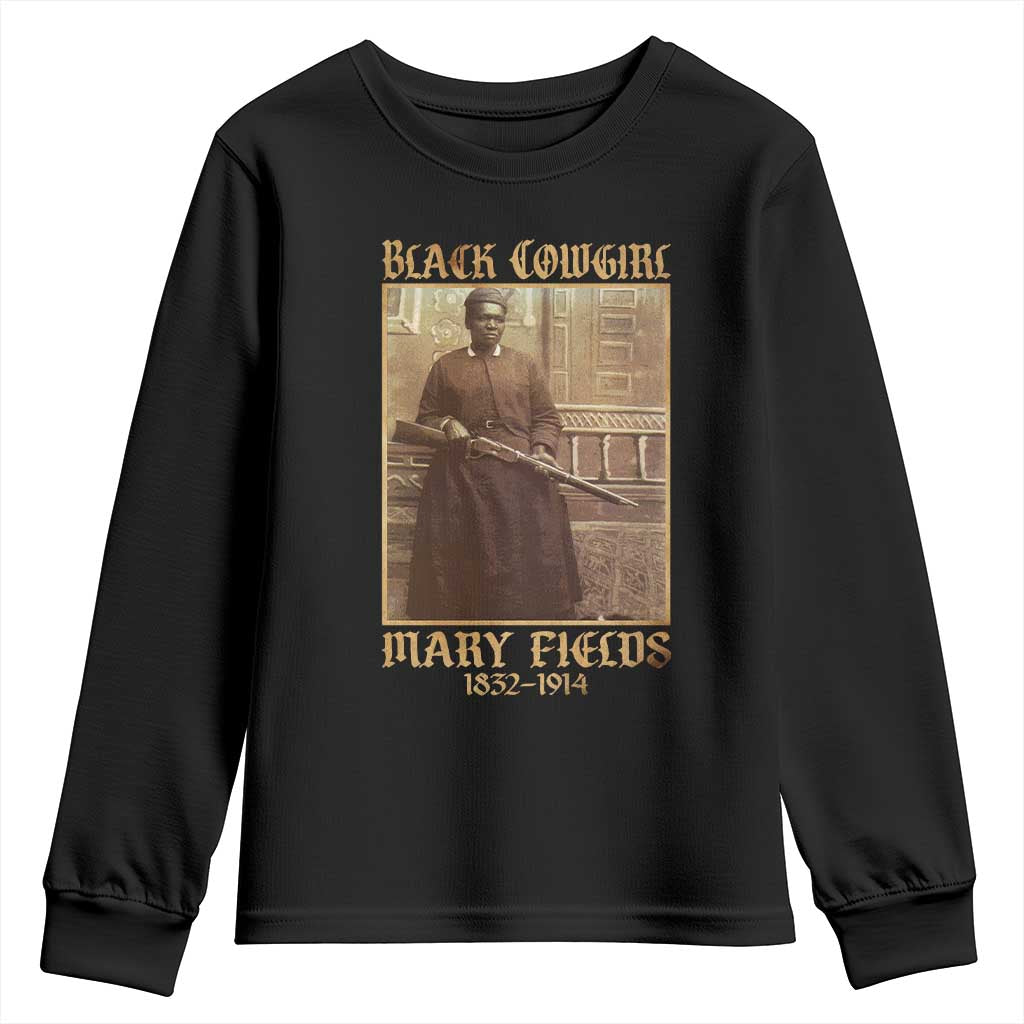 Mary Fields Black Cowgirl Youth Sweatshirt Vintage African American Western Black History TS10 Black Print Your Wear