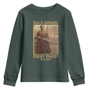 Mary Fields Black Cowgirl Youth Sweatshirt Vintage African American Western Black History TS10 Dark Forest Green Print Your Wear
