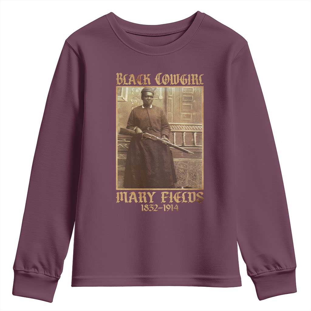 Mary Fields Black Cowgirl Youth Sweatshirt Vintage African American Western Black History TS10 Maroon Print Your Wear