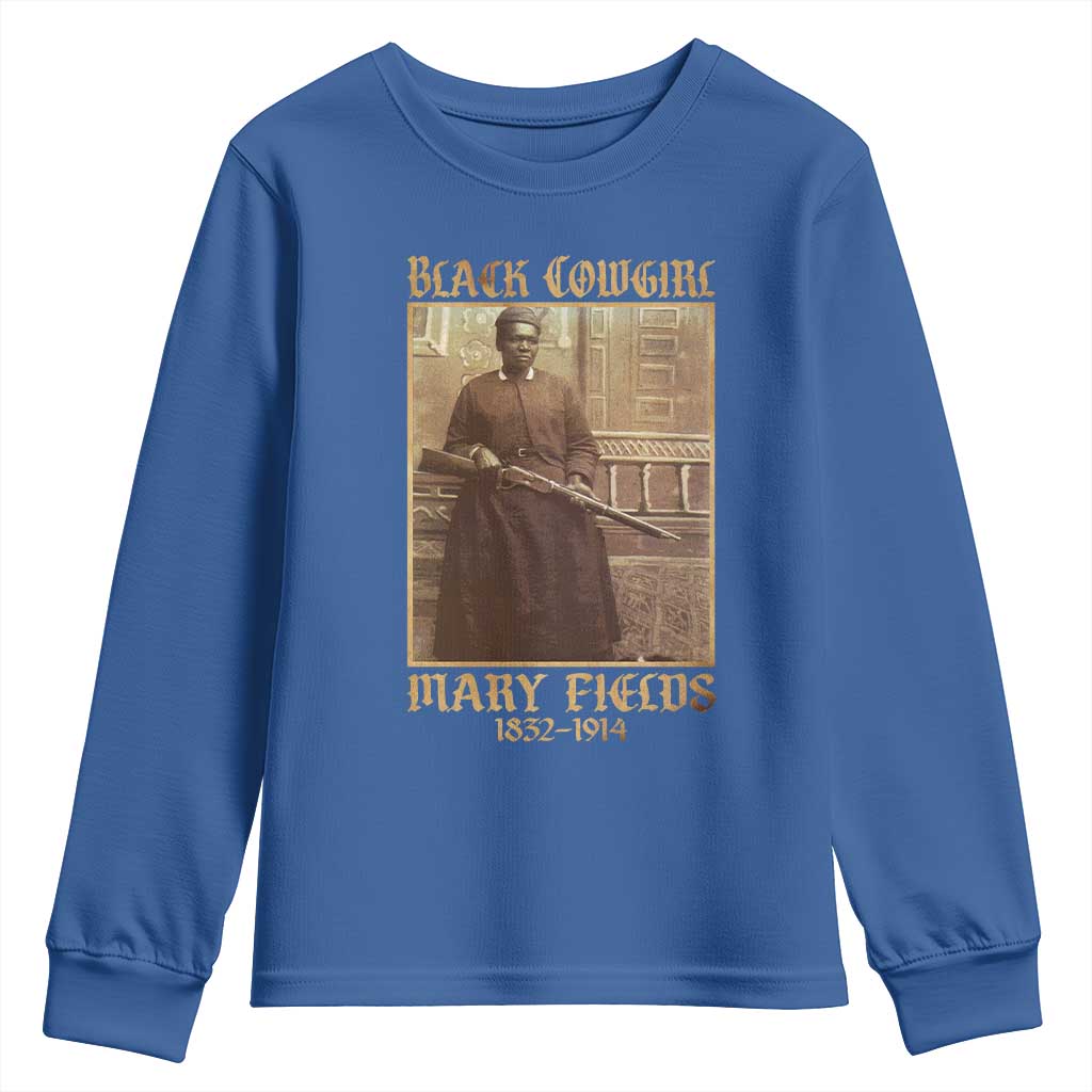 Mary Fields Black Cowgirl Youth Sweatshirt Vintage African American Western Black History TS10 Royal Blue Print Your Wear