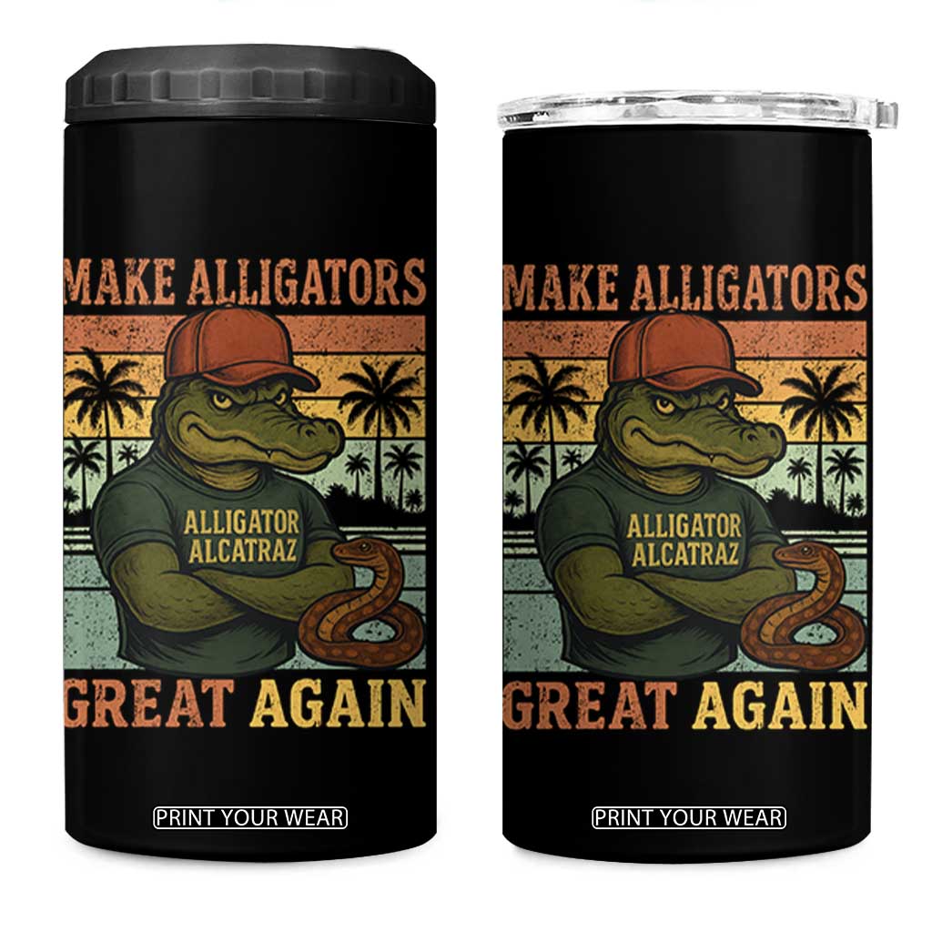 Retro Alligator Alcatraz 4 in 1 Can Cooler Tumbler Funny Florida Everglades Dark Humor TS10 One Size: 16 oz Black Print Your Wear