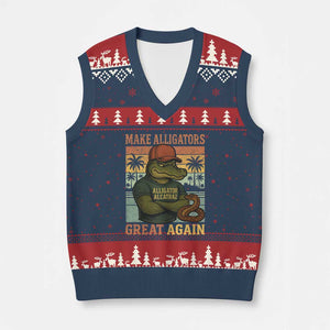 Retro Alligator Alcatraz V-Neck Knit Sweater Vest Funny Florida Everglades Dark Humor TS10 Navy Red Print Your Wear