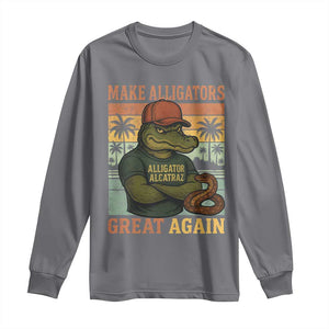 Retro Alligator Alcatraz Long Sleeve Shirt Funny Florida Everglades Dark Humor TS10 Charcoal Print Your Wear