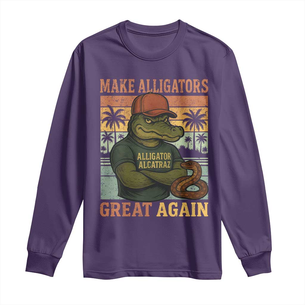 Retro Alligator Alcatraz Long Sleeve Shirt Funny Florida Everglades Dark Humor TS10 Purple Print Your Wear