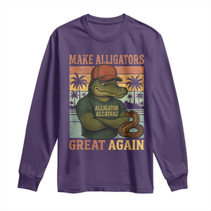 Retro Alligator Alcatraz Long Sleeve Shirt Funny Florida Everglades Dark Humor TS10 Purple Print Your Wear