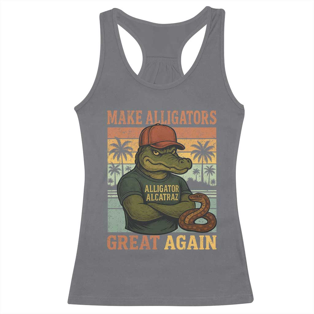 Retro Alligator Alcatraz Racerback Tank Top Funny Florida Everglades Dark Humor TS10 Charcoal Print Your Wear