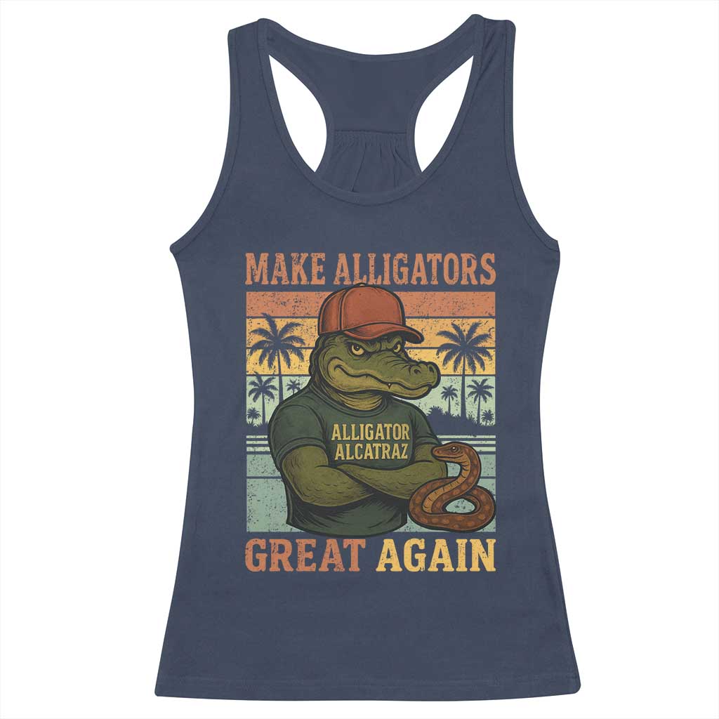 Retro Alligator Alcatraz Racerback Tank Top Funny Florida Everglades Dark Humor TS10 Navy Print Your Wear