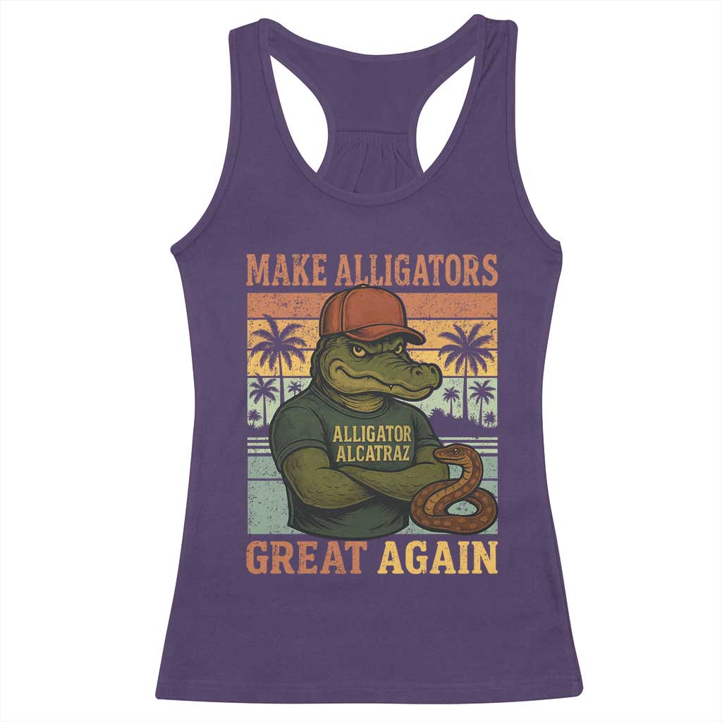 Retro Alligator Alcatraz Racerback Tank Top Funny Florida Everglades Dark Humor TS10 Purple Print Your Wear