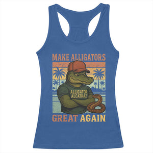 Retro Alligator Alcatraz Racerback Tank Top Funny Florida Everglades Dark Humor TS10 Royal Blue Print Your Wear