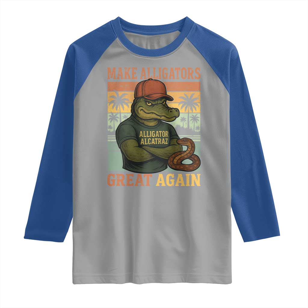 Retro Alligator Alcatraz Raglan Shirt Funny Florida Everglades Dark Humor TS10 Sport Gray Royal Print Your Wear