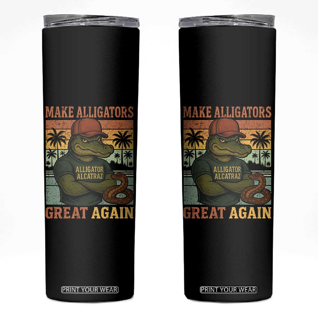 Retro Alligator Alcatraz Skinny Tumbler Funny Florida Everglades Dark Humor TS10 Black Print Your Wear