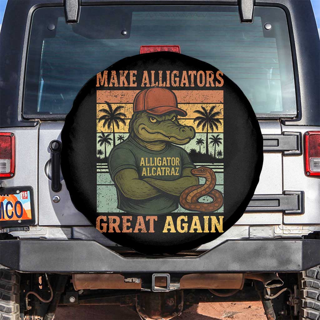 Retro Alligator Alcatraz Spare Tire Cover Funny Florida Everglades Dark Humor TS10 No hole Black Print Your Wear