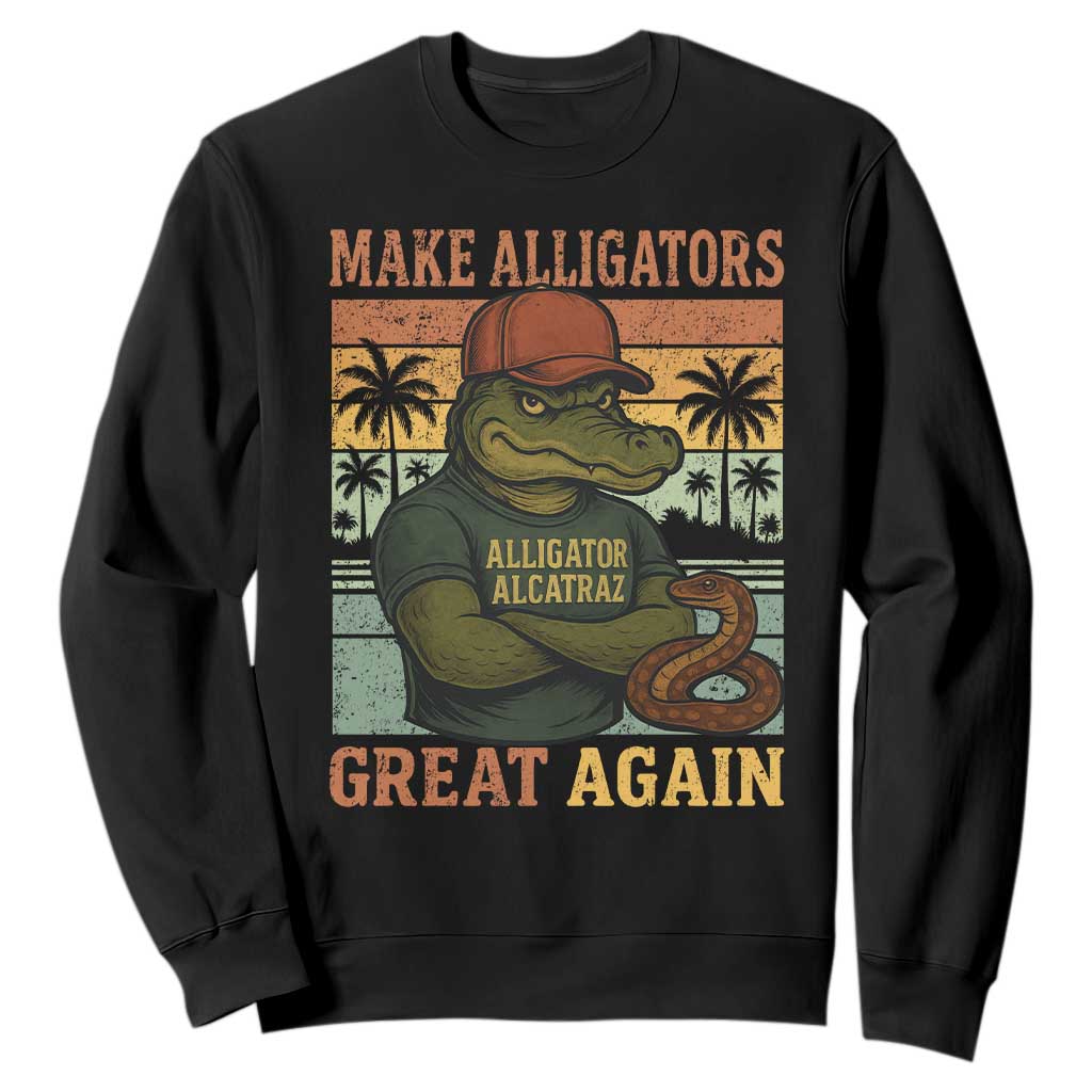 Retro Alligator Alcatraz Sweatshirt Funny Florida Everglades Dark Humor TS10 Black Print Your Wear