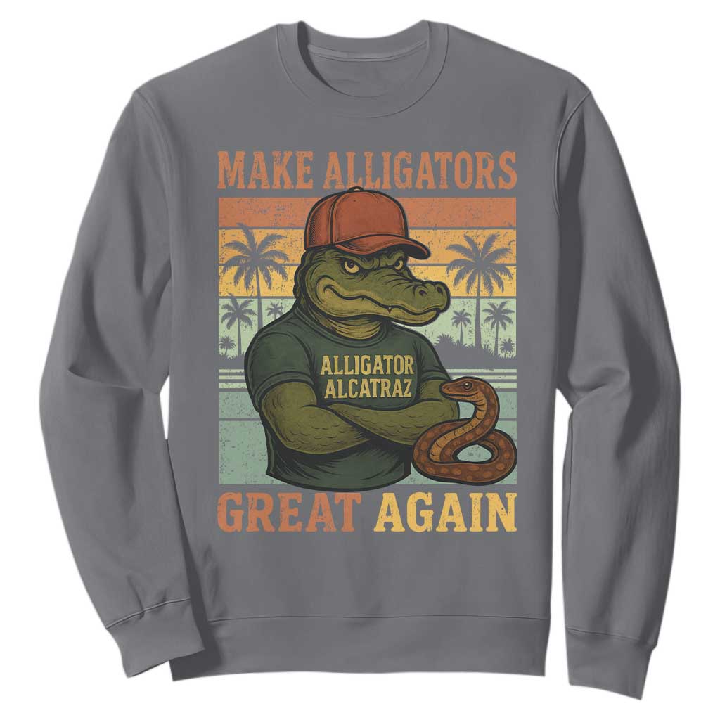 Retro Alligator Alcatraz Sweatshirt Funny Florida Everglades Dark Humor TS10 Charcoal Print Your Wear