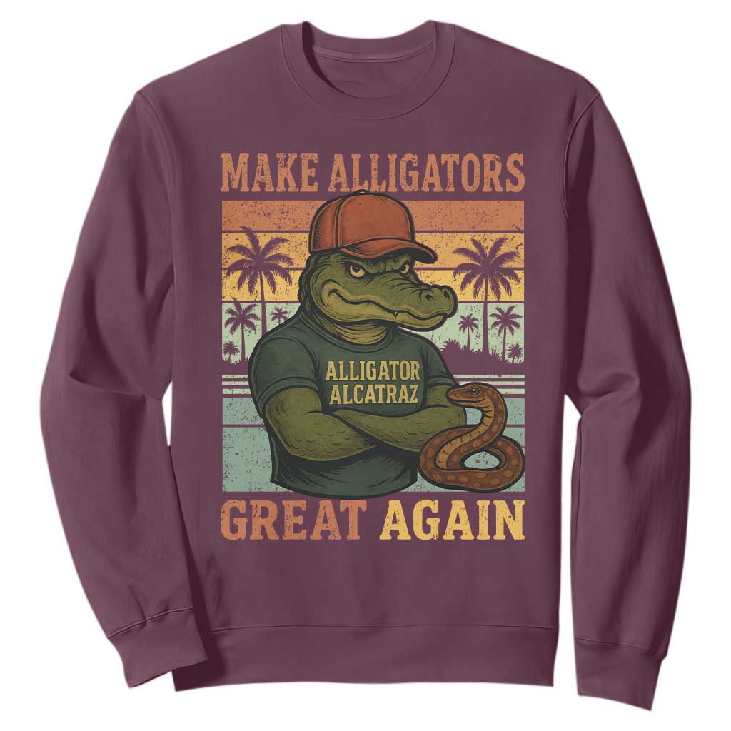 Retro Alligator Alcatraz Sweatshirt Funny Florida Everglades Dark Humor TS10 Maroon Print Your Wear