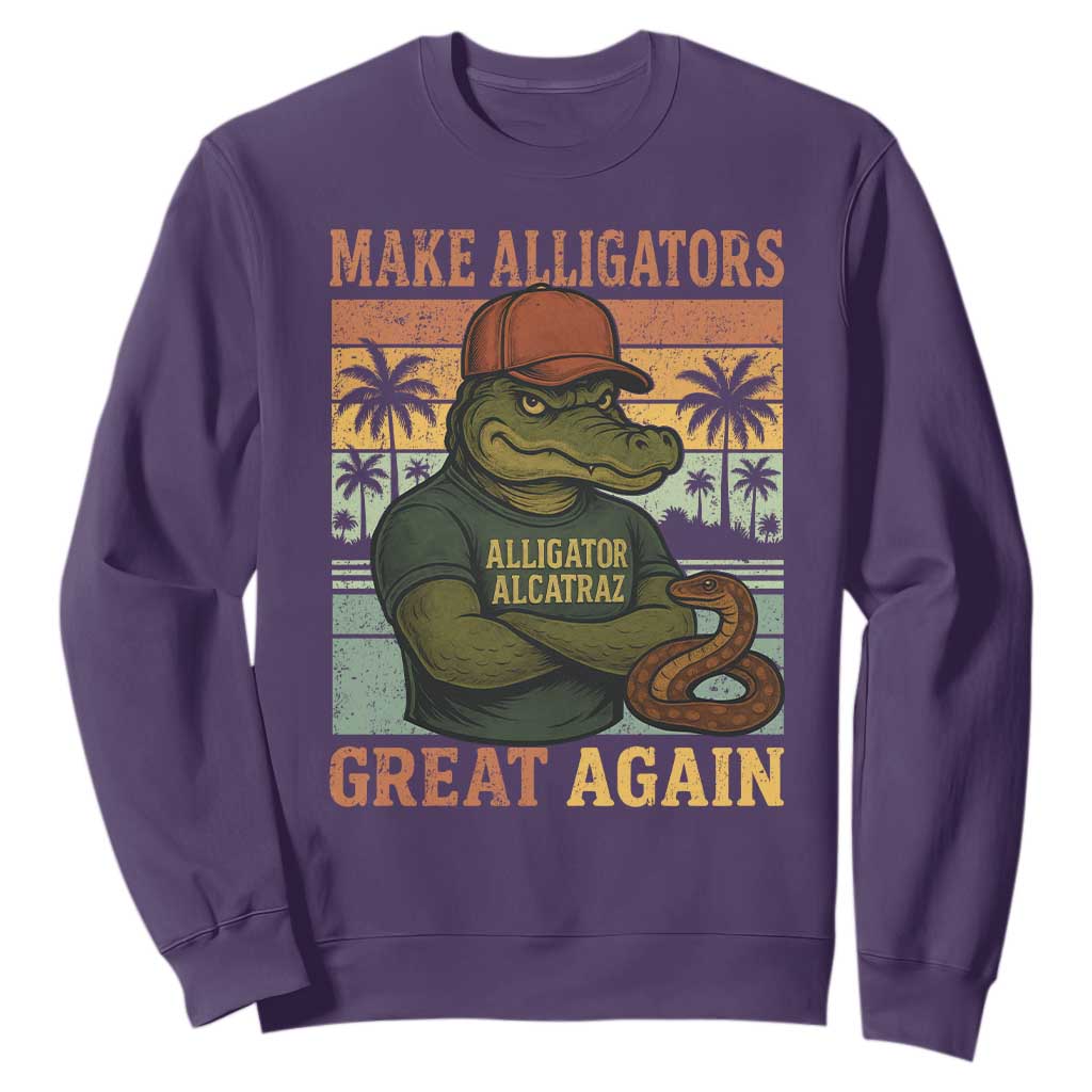 Retro Alligator Alcatraz Sweatshirt Funny Florida Everglades Dark Humor TS10 Purple Print Your Wear