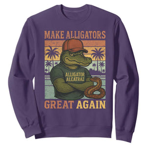 Retro Alligator Alcatraz Sweatshirt Funny Florida Everglades Dark Humor TS10 Purple Print Your Wear