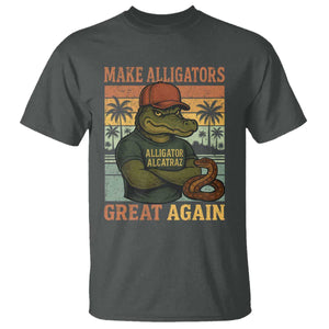 Retro Alligator Alcatraz T Shirt Funny Florida Everglades Dark Humor TS10 Dark Heather Print Your Wear