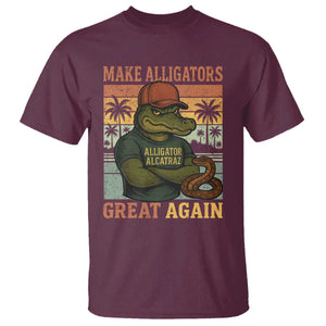 Retro Alligator Alcatraz T Shirt Funny Florida Everglades Dark Humor TS10 Maroon Print Your Wear