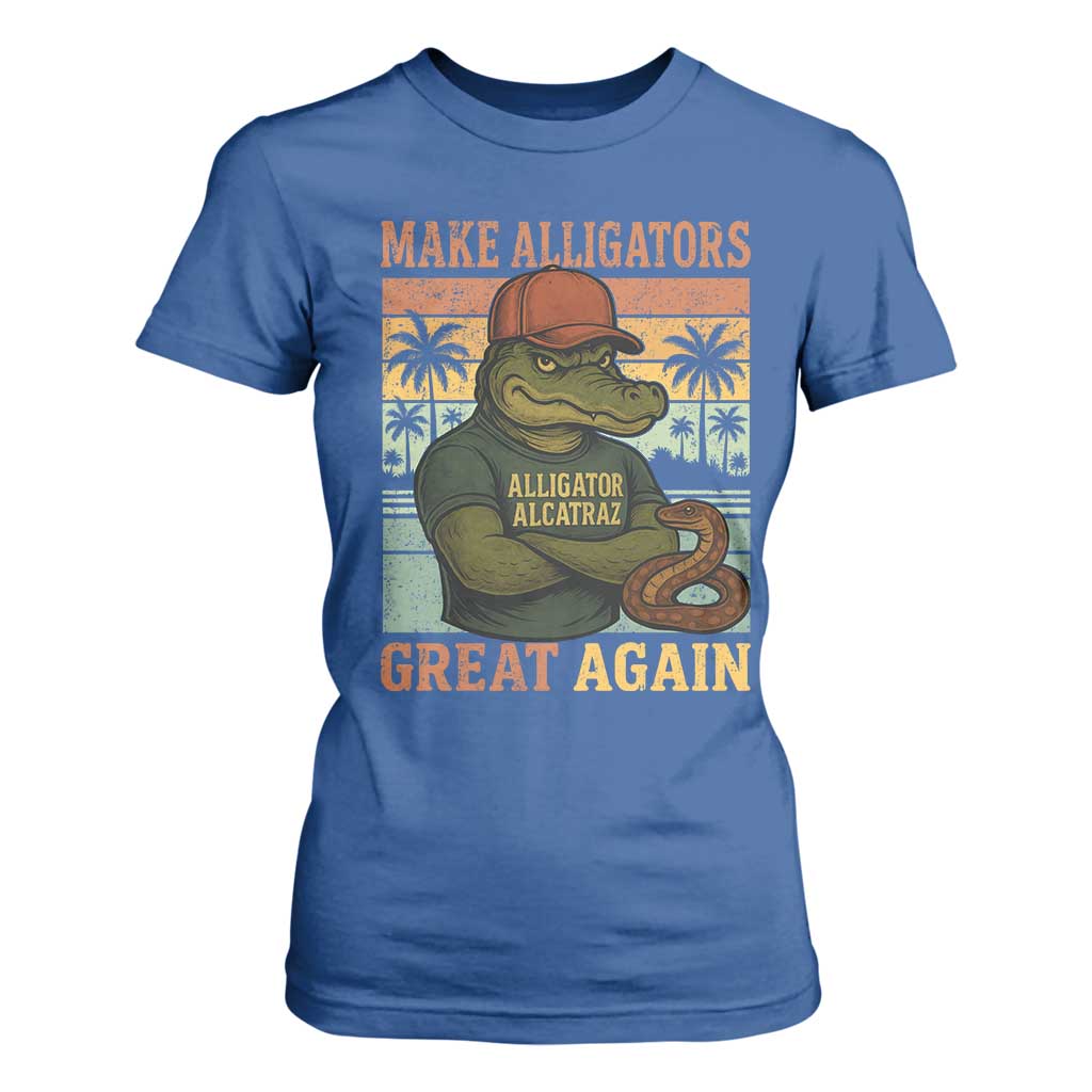 Retro Alligator Alcatraz T Shirt For Women Funny Florida Everglades Dark Humor TS10 Royal Blue Print Your Wear