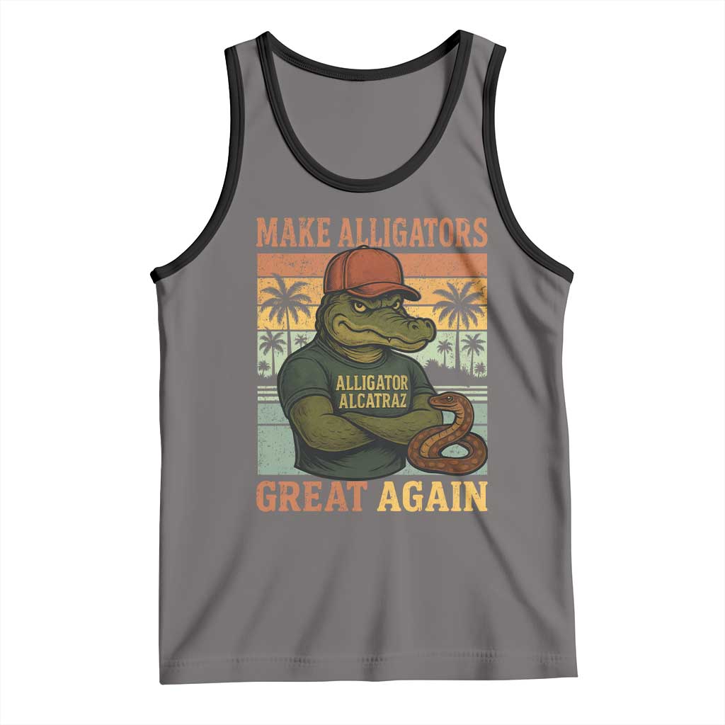 Retro Alligator Alcatraz Tank Top Funny Florida Everglades Dark Humor TS10 Deep Heather Black Print Your Wear