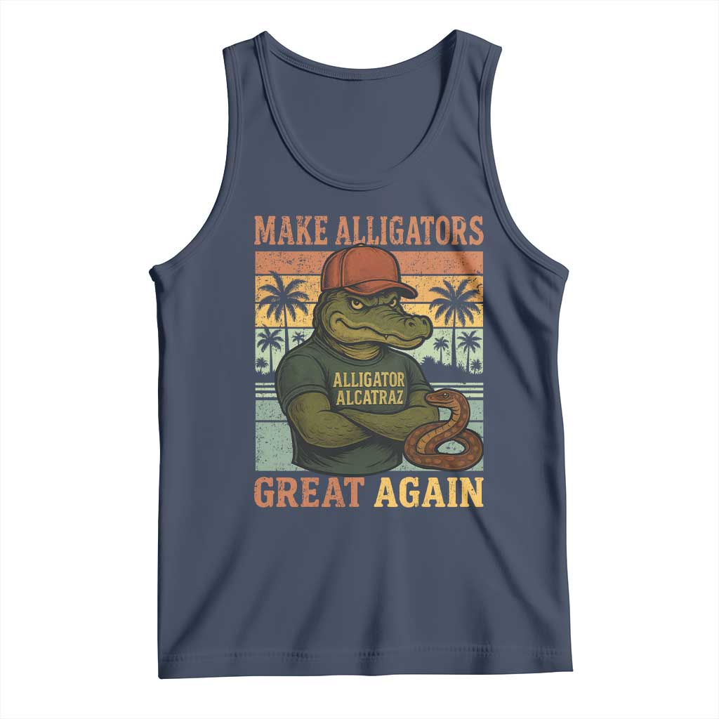 Retro Alligator Alcatraz Tank Top Funny Florida Everglades Dark Humor TS10 Navy Print Your Wear