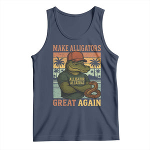 Retro Alligator Alcatraz Tank Top Funny Florida Everglades Dark Humor TS10 Navy Print Your Wear