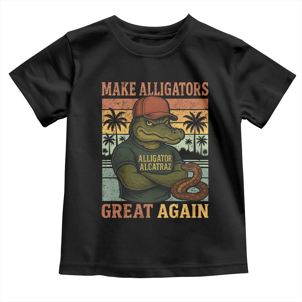 Retro Alligator Alcatraz Toddler T Shirt Funny Florida Everglades Dark Humor TS10 Black Print Your Wear