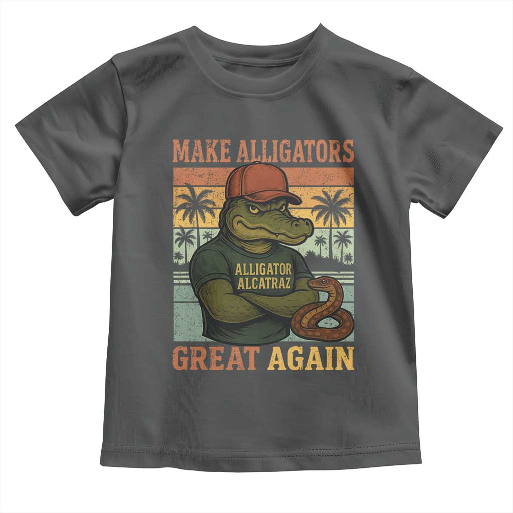 Retro Alligator Alcatraz Toddler T Shirt Funny Florida Everglades Dark Humor TS10 Dark Heather Print Your Wear