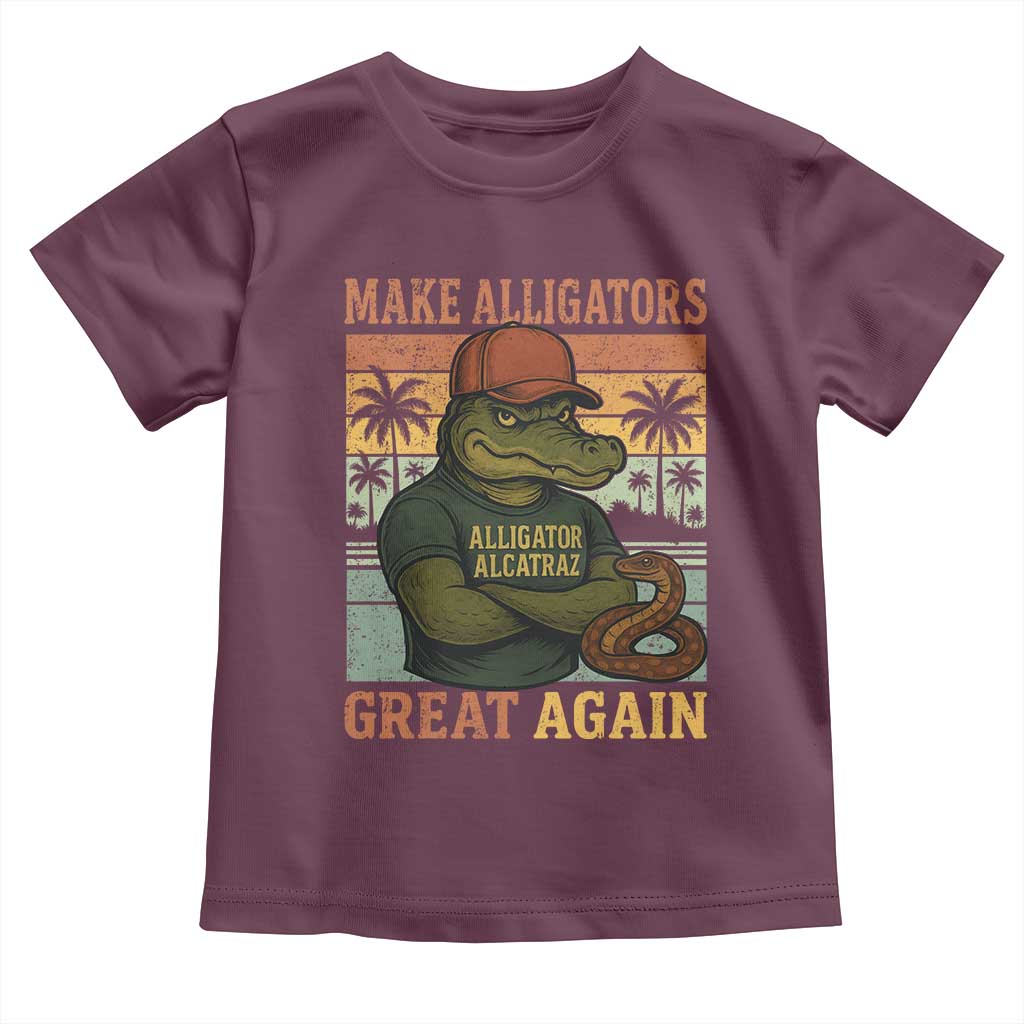 Retro Alligator Alcatraz Toddler T Shirt Funny Florida Everglades Dark Humor TS10 Maroon Print Your Wear