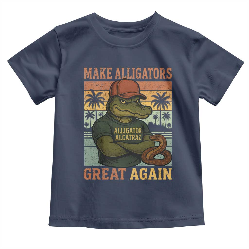 Retro Alligator Alcatraz Toddler T Shirt Funny Florida Everglades Dark Humor TS10 Navy Print Your Wear
