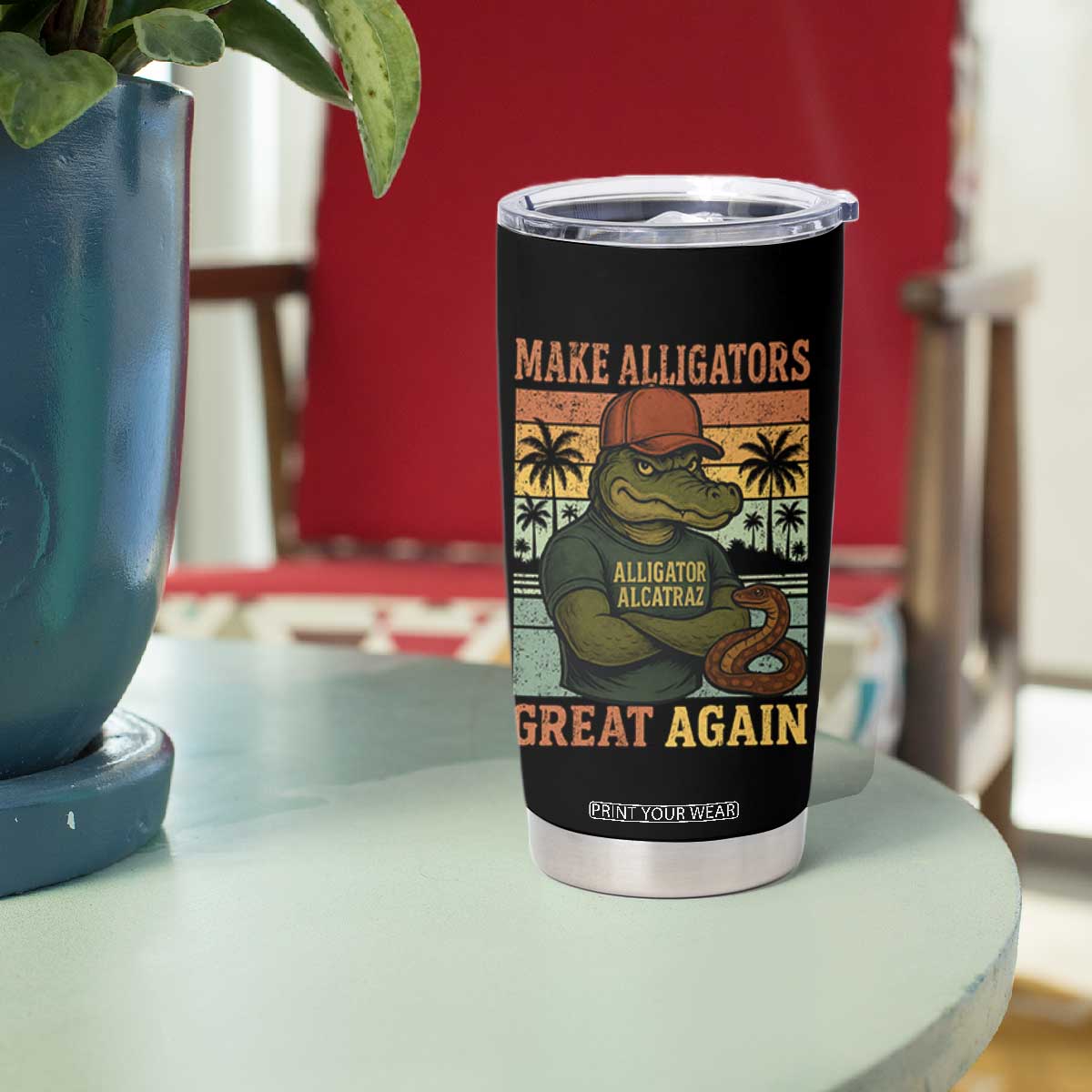 Retro Alligator Alcatraz Tumbler Cup Funny Florida Everglades Dark Humor TS10 Print Your Wear