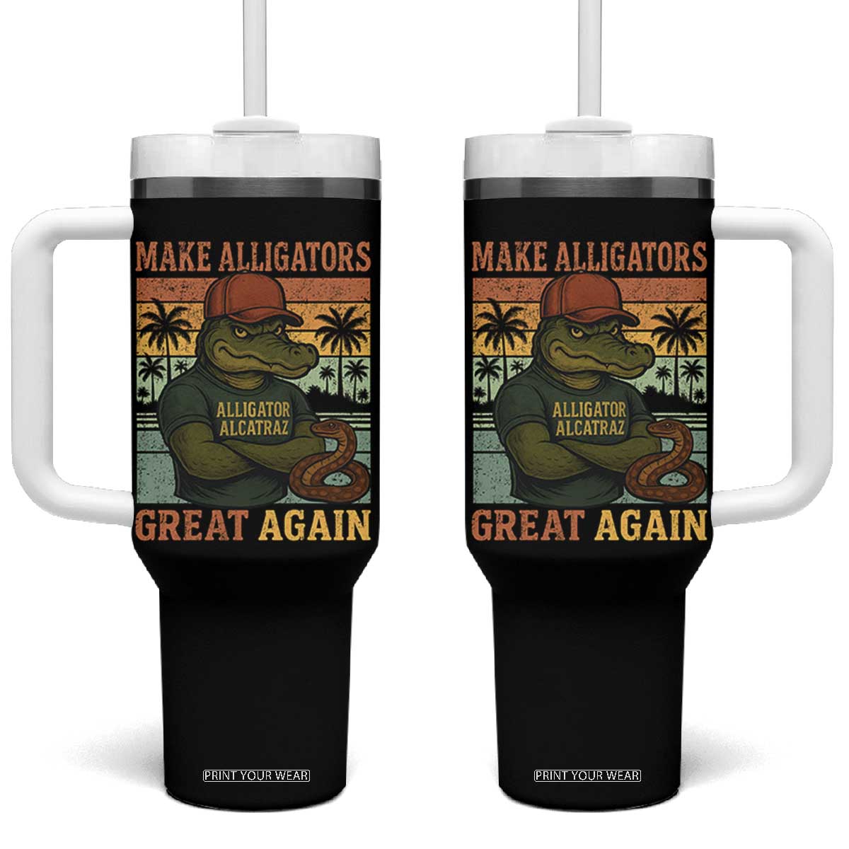 Retro Alligator Alcatraz Tumbler With Handle Funny Florida Everglades Dark Humor TS10 One Size: 40 oz Black Print Your Wear