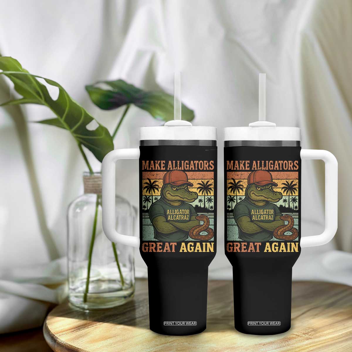 Retro Alligator Alcatraz Tumbler With Handle Funny Florida Everglades Dark Humor TS10 Print Your Wear