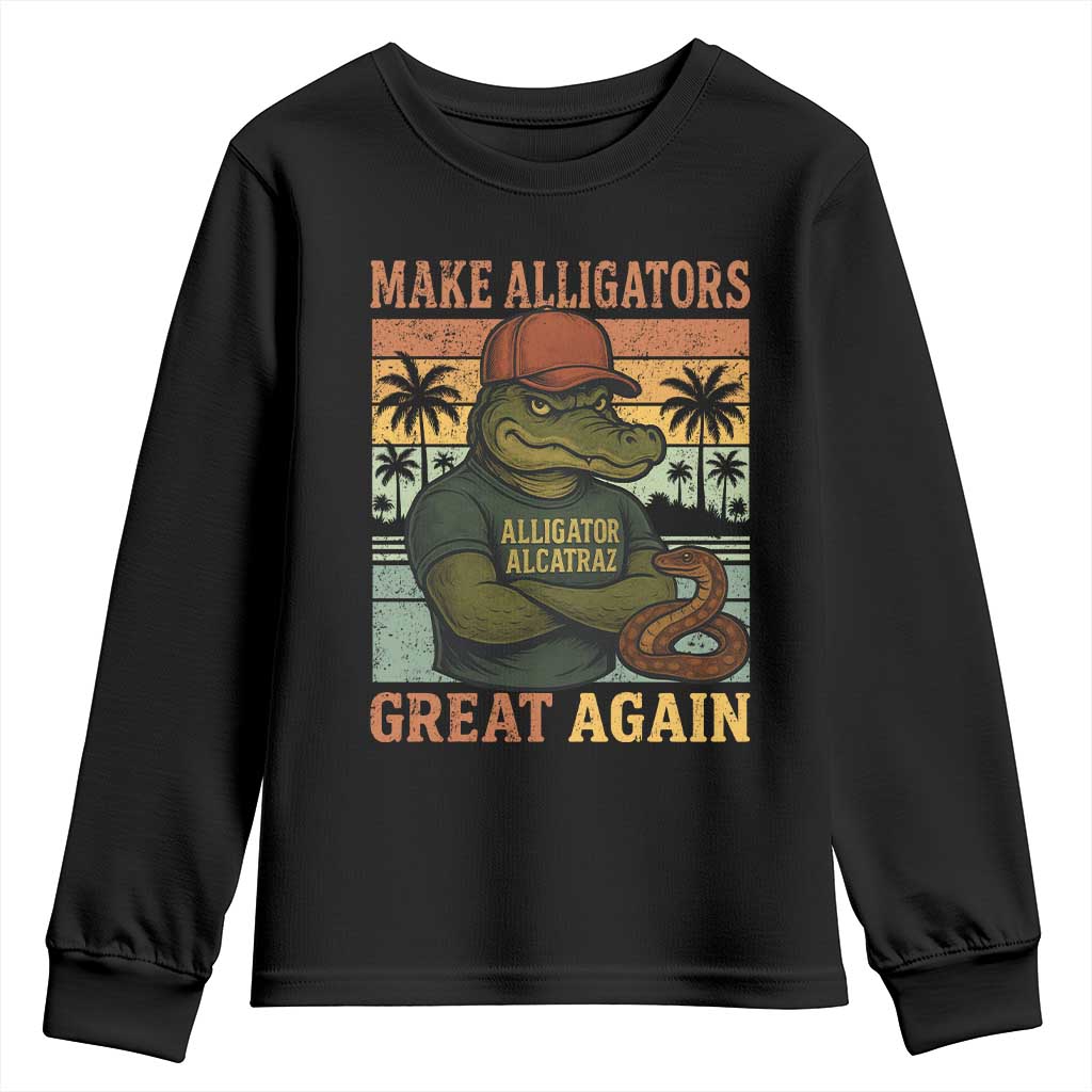 Retro Alligator Alcatraz Youth Sweatshirt Funny Florida Everglades Dark Humor TS10 Black Print Your Wear